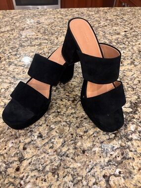 Urban Outfitters Black Suede Double-Strap Block Heel Mules